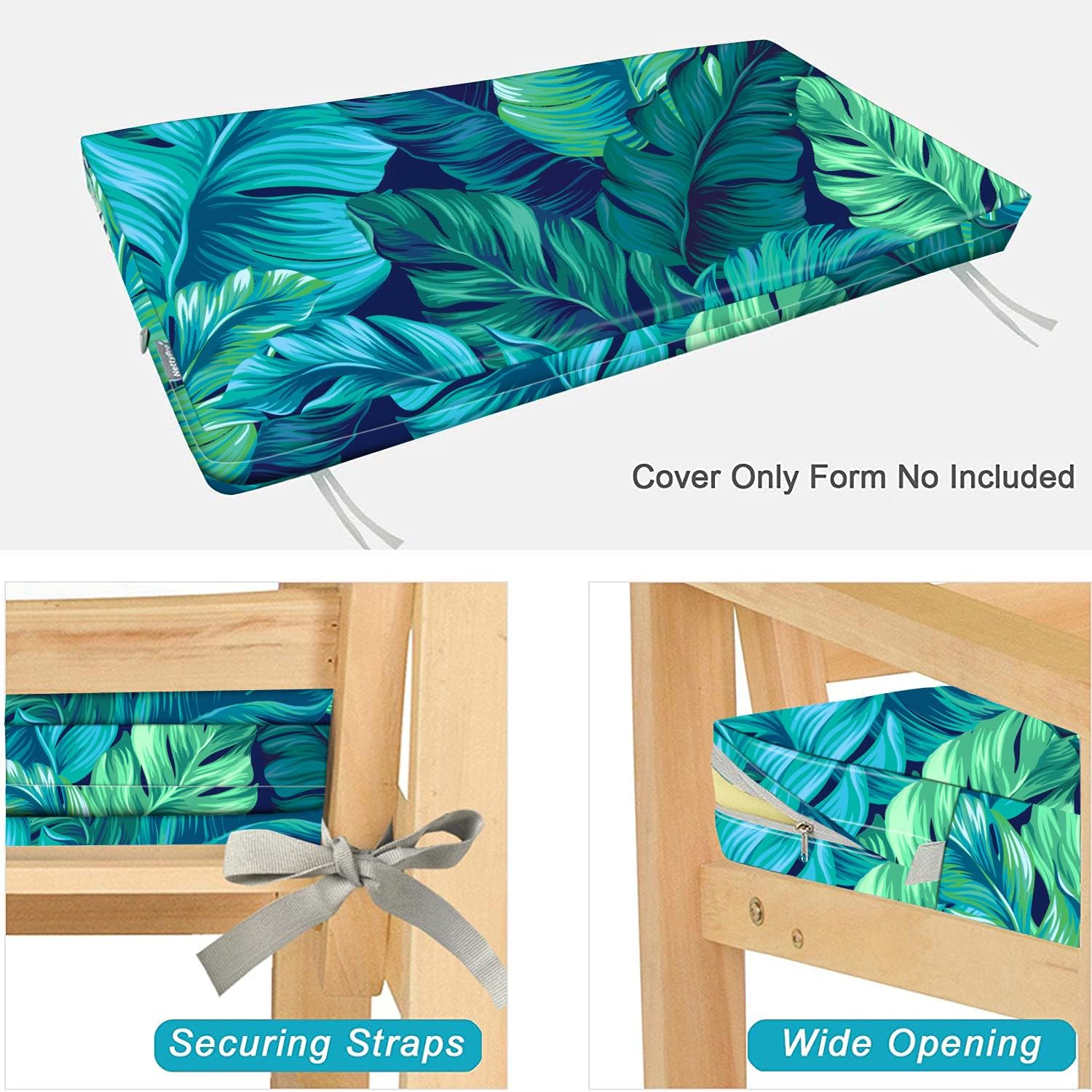 Outdoor Bench/Settee Cushion Slip Cover 42 x 18 x 3 Inch, Water Resistant UV Protection Patio Furniture Swing Cushion Cover, Replacement Cover Only (Tropical Leaves 1)