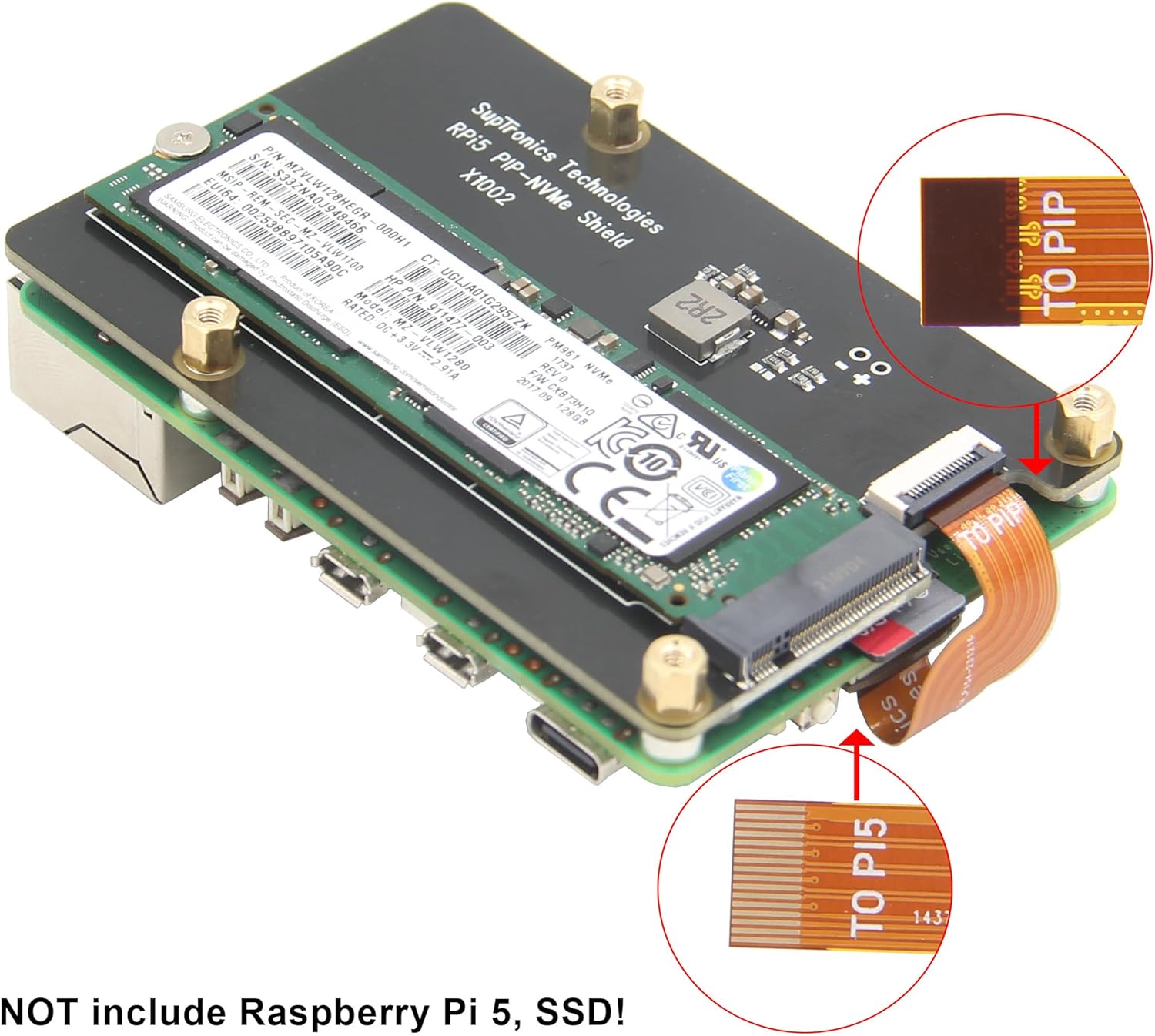 Geekworm X1002 PCIe to M.2 HAT NVMe SSD PIP PCIe Peripheral Bottom Board+Active Cooler H505 for Raspberry Pi 5