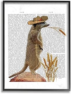 Stupell Industries Meerkat in a Cowboy Hat Book Page Black Framed Wall Art, 11 x 14, Multi-Color