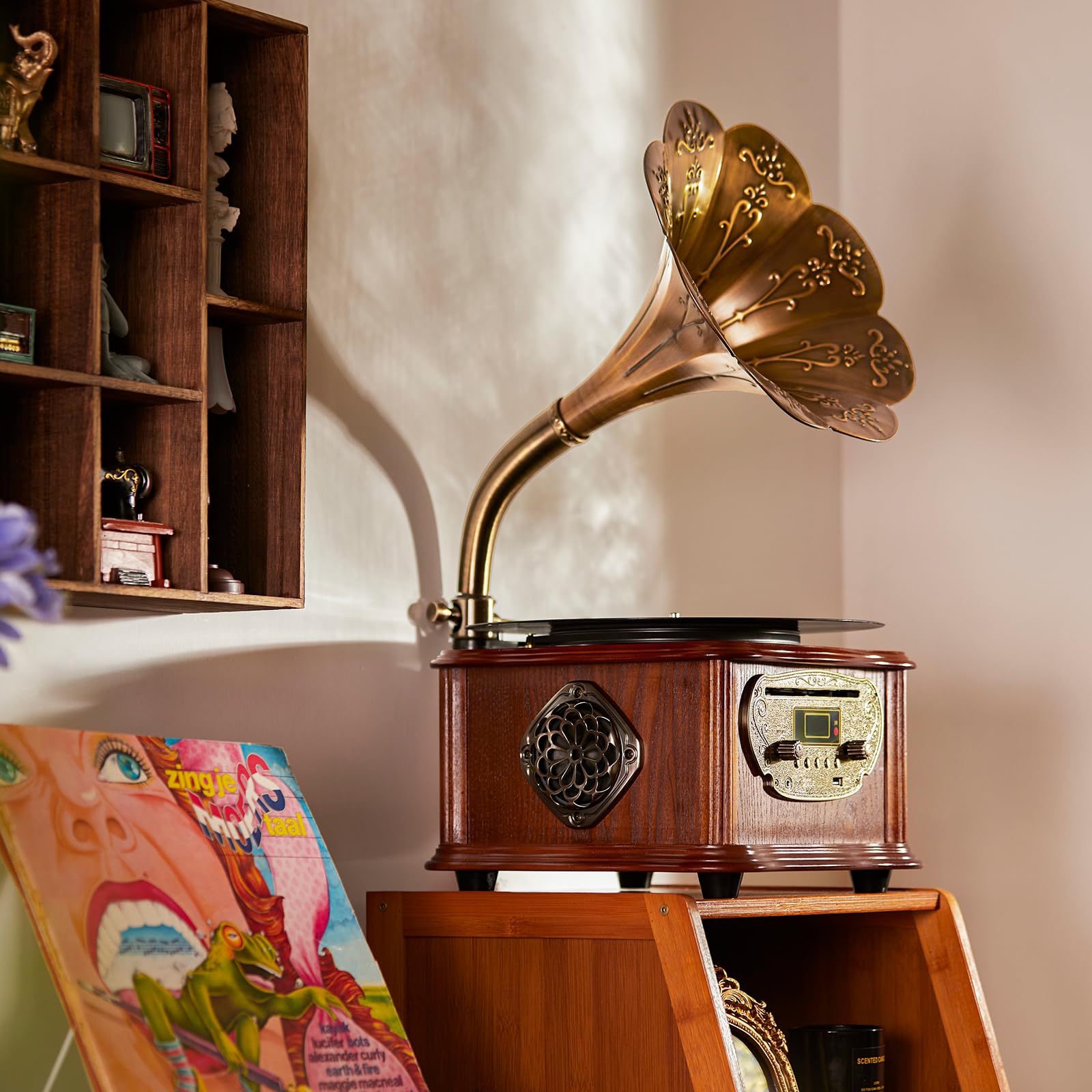 Amazon.co.jp: HOFEINZ 天然木材 蓄音機 純銅ホーン 33/45 RPM 工芸品  