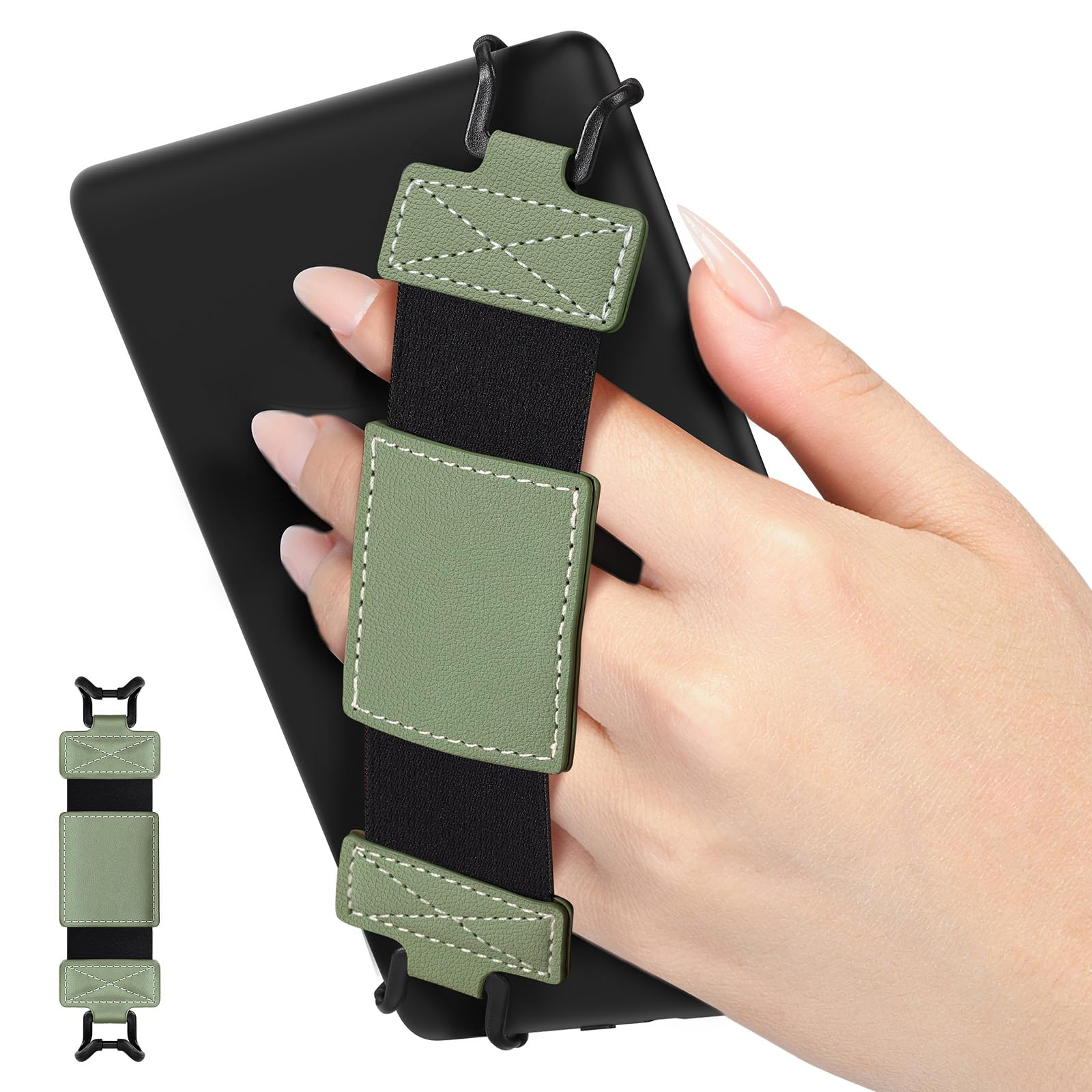 MoKo Soft Hand Strap for 6-8" eReaders Fire Tablet Kindle/Kobo/Voyaga/Lenovo/Sony Kindle E-Book Tablet, High-Elasticity Versatile Hand Strap Lightweight Finger Grip Holder, Celadon