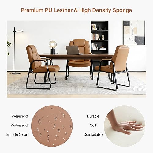 Miniatura 4 de Okeysen Juego de 2 sillas de sala de espera grandes y altas, silla de recepción de piel sintética con reposabrazos acolchado, silla de escritorio