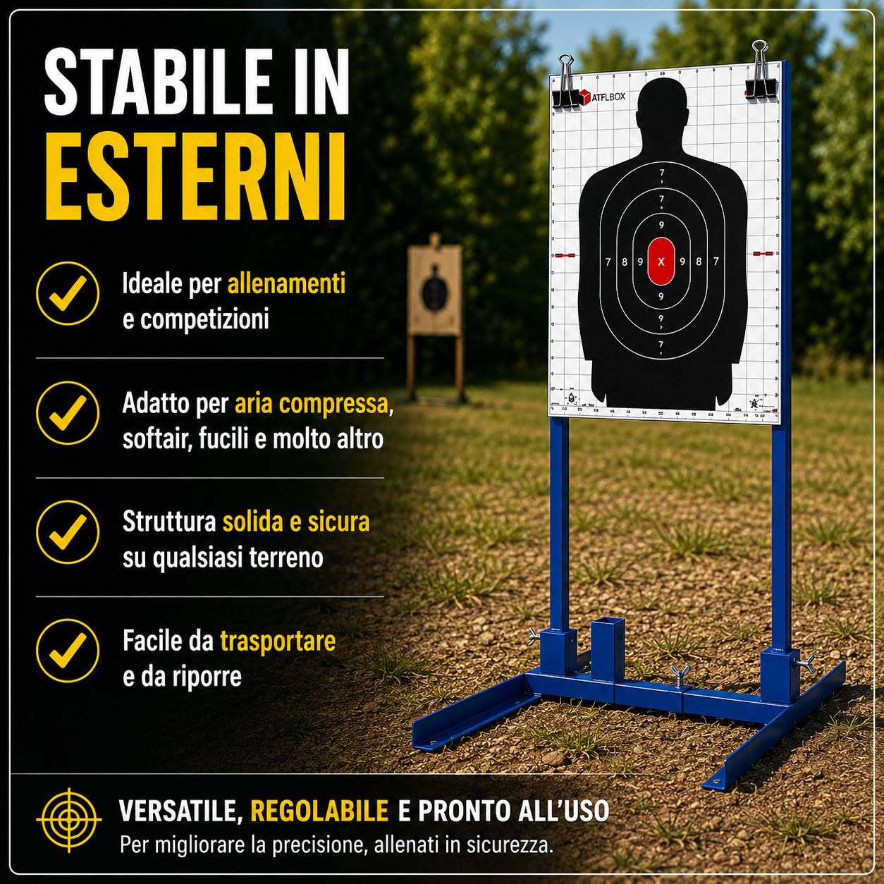 Supporto Regolabile per Bersagli da Tiro – Base Metallica 43 x 63,5 cm – Compatibile con Sagome e Bersagli a Punteggio