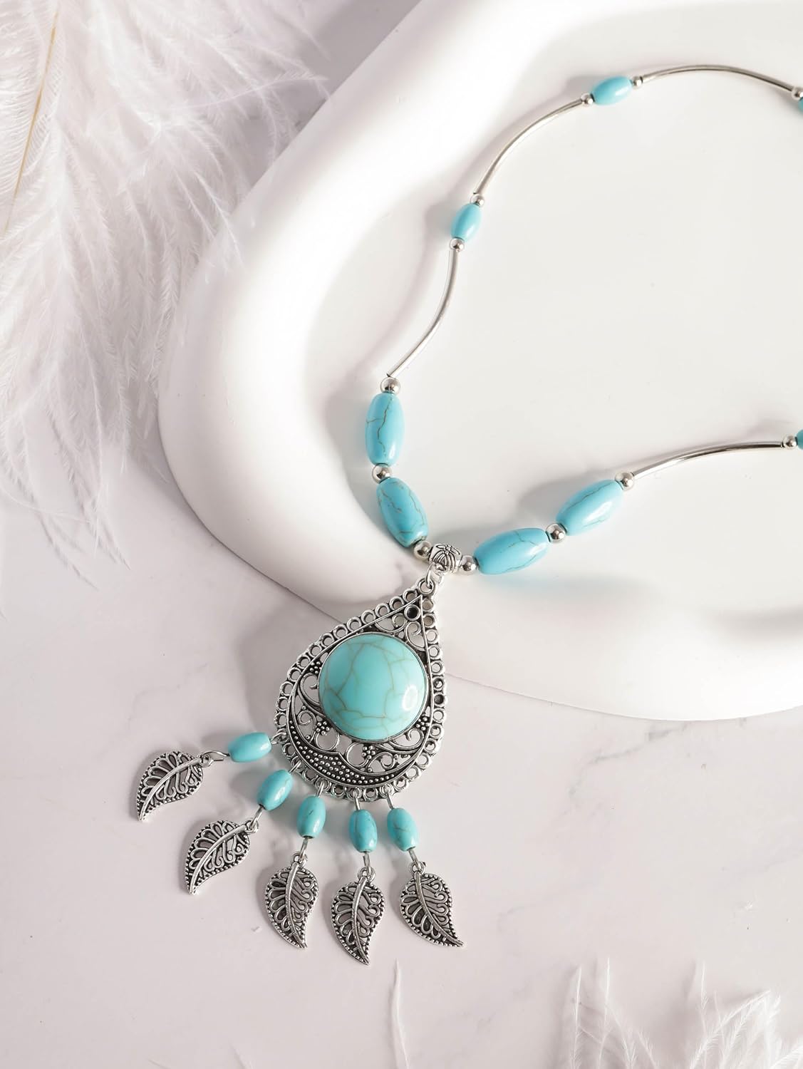 MINACHI Boho Created Turquoise Dreamcatcher Necklace, Vintage Bohemian Ethnic Jewelry Gift for Women - Image 3