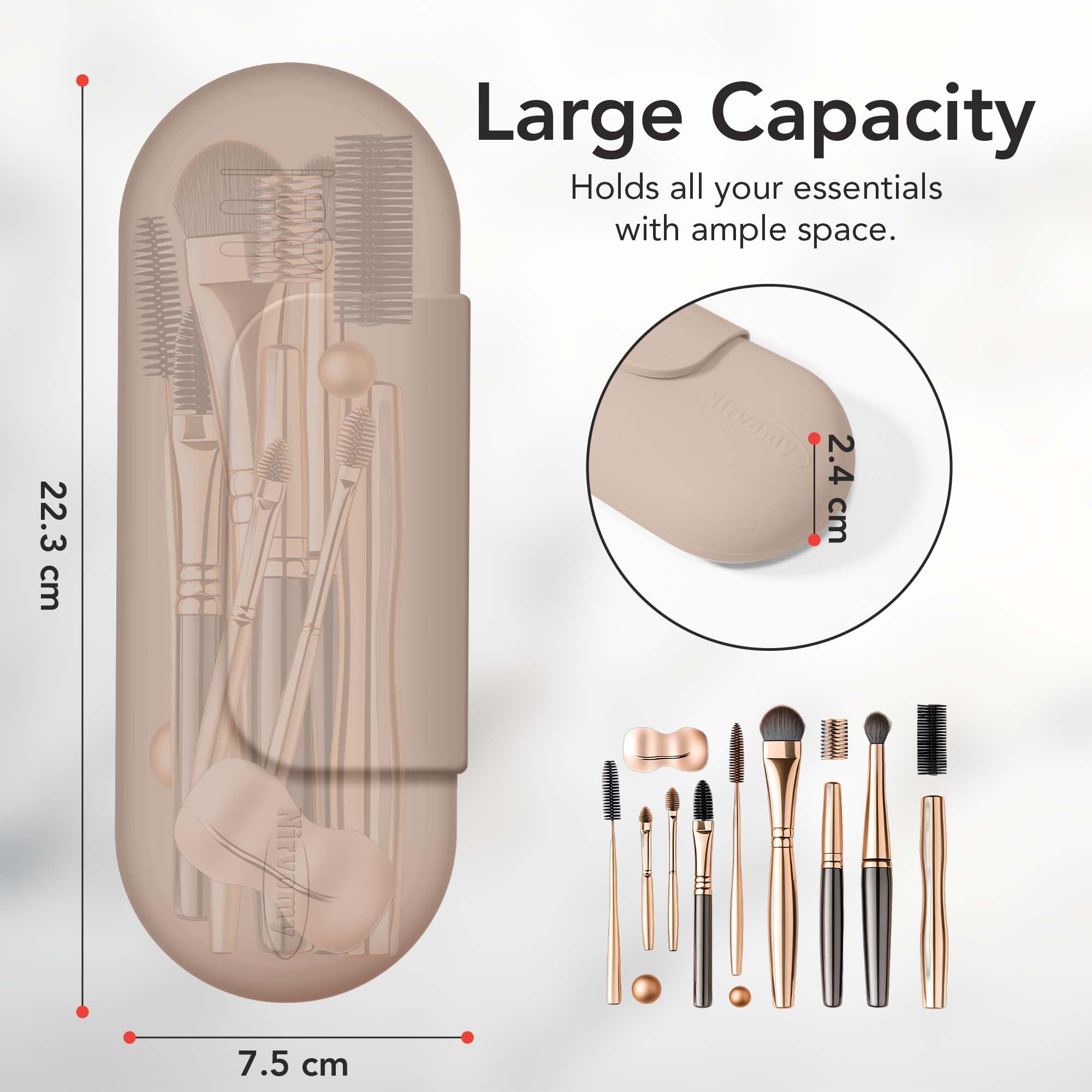 Nirvomy Travel Makeup Brush Holder, Silicone Makeup Brush Organizer, Soft, Dirt-Resistant Easy to Clean Makeup Brush Bag with Anti-Fall Out Magnetic Closure, Travel Essentials for Women