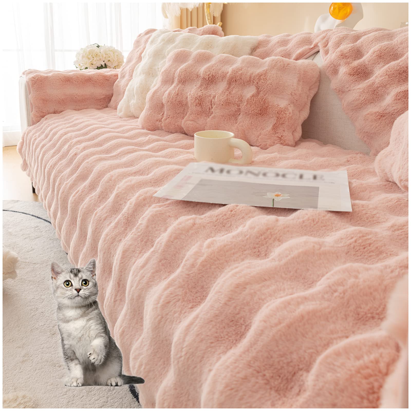 Housse de canapé d'angle antidérapante rose pour canapé en L usé