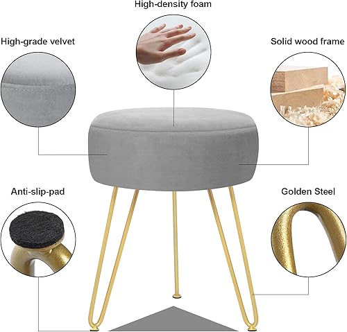 Miniatura 16 de GERANT Taburetes de tocador multifuncionales – Taburete otomano redondo de terciopelo moderno – Taburete tapizado – Taburete de mesa auxiliar con