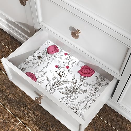 Miniatura 3 de Papel tapiz floral de rosa con líneas blancas para despegar y pegar, papel tapiz de vinilo adhesivo para gabinetes, papel de pared autoadhesivo