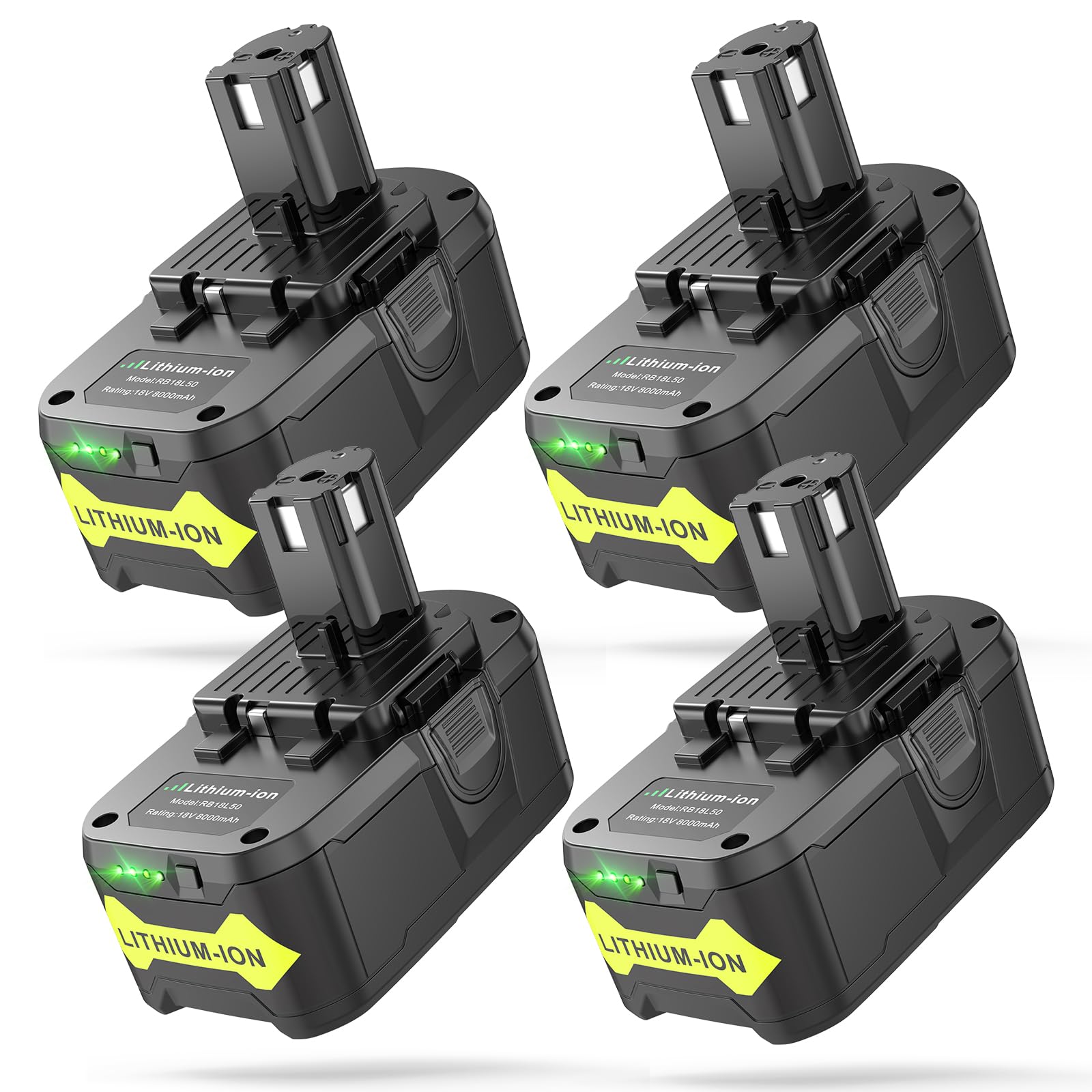 Futurebatt 4Packs 8.0Ah 18V Replacement Battery for Ryobi P102 P103 P104 P105 P107 P108 P109 P122 for Ryobi ONE+ 18-Volt Tools Battery