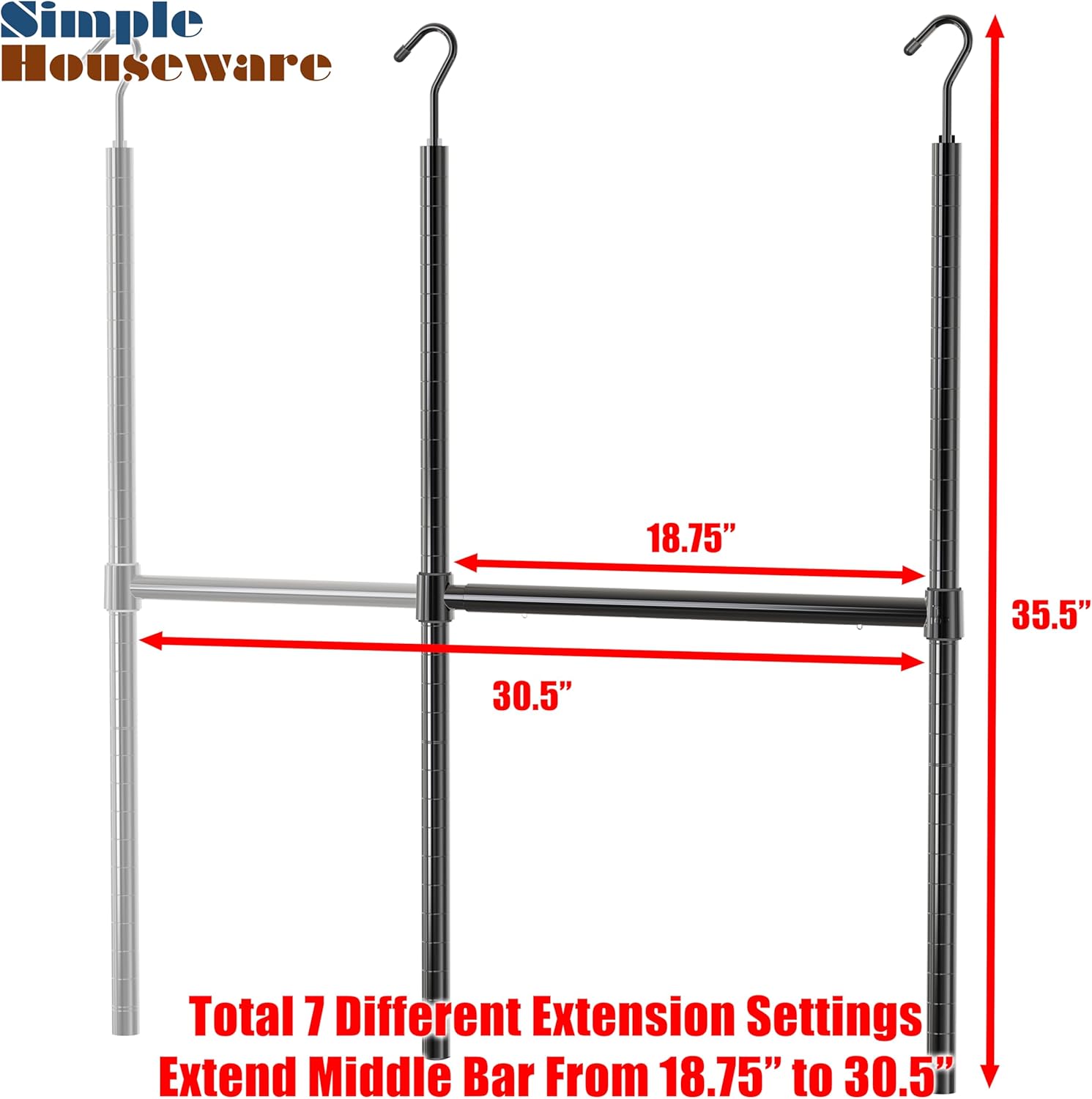 Simple Houseware Adjustable Closet Hanging Rod, Black - Image 3