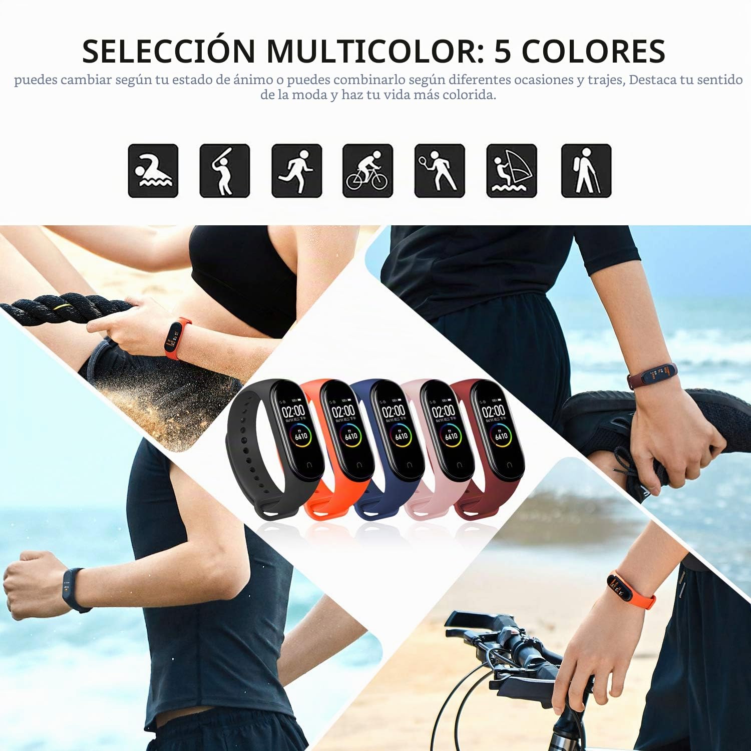 Correa Compatible con Xiaomi Mi Band 3/4, Pulsera de Silicona para Mi Fit Band 4 y Band 3