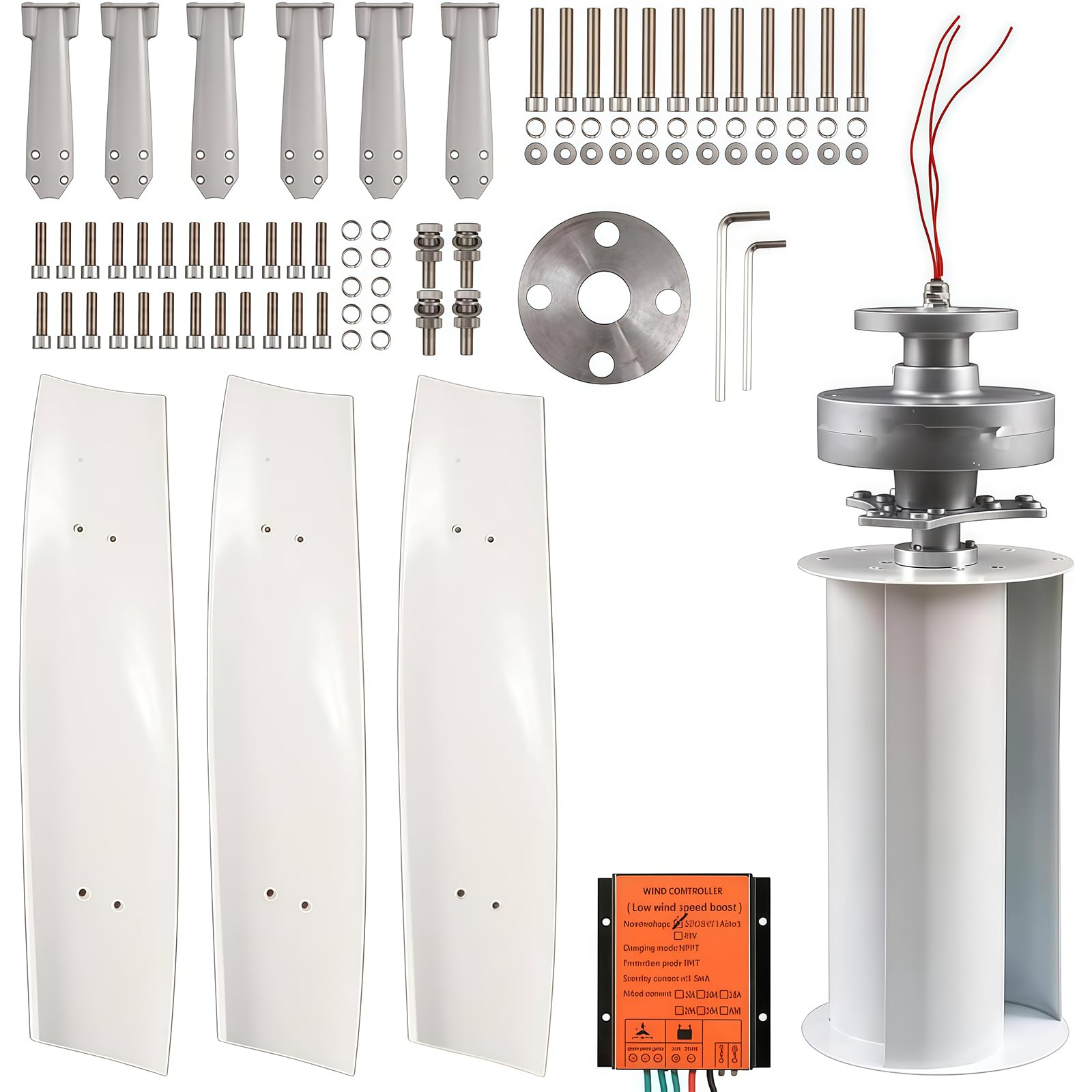 Piccola turbina eolica verticale, generatore eolico portatile per campeggio, 12 V/24 V con regolatore MPPT, 3 pale, kit di energia domestica