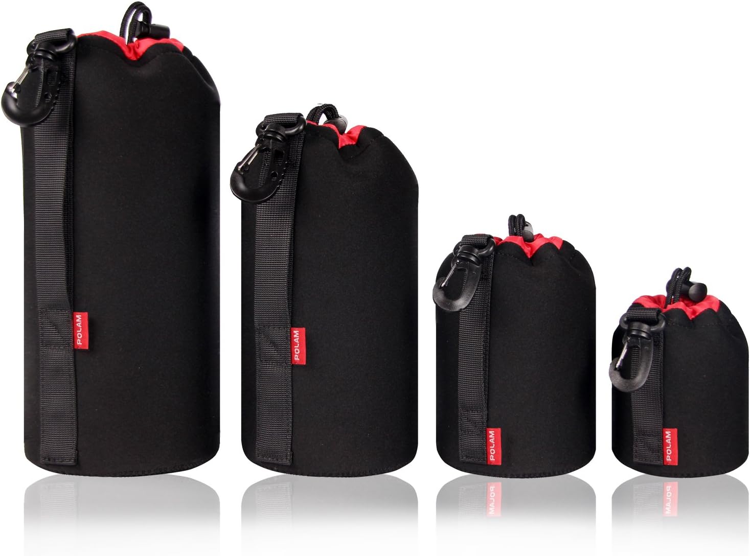 Neoprene Lens Case Set 4 Sizes Multi Pack For Canon Nikon Tamron Sigma Pentax Sony Black Red