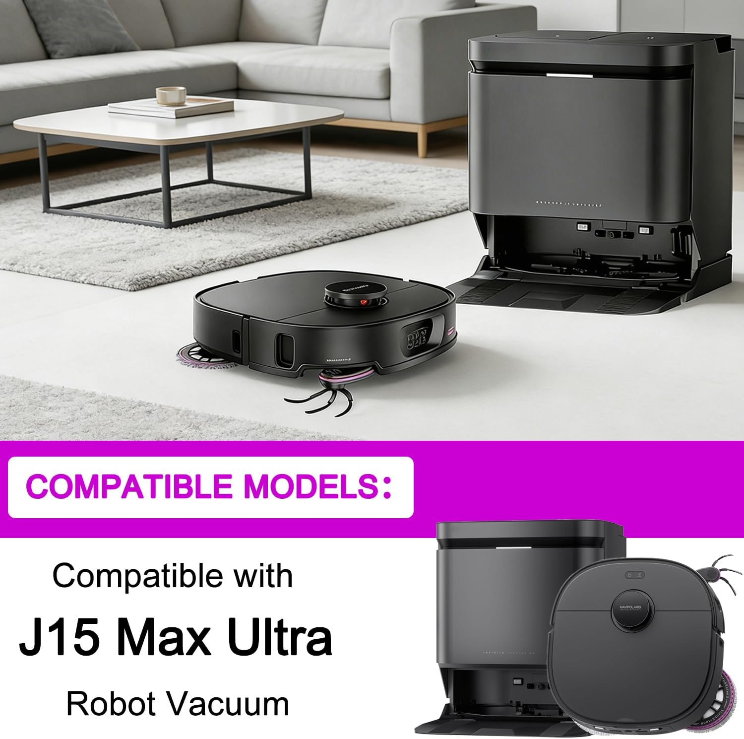 J15 Max Ultra Replacement Accessories Kit Compatible with Eureka J15 Max Ultra Robot Vacuum,2 Main Brushes,4 HEPA Filter,6 Mop Pads, 6 Side Brushes,6 Dust Bag, Parts
