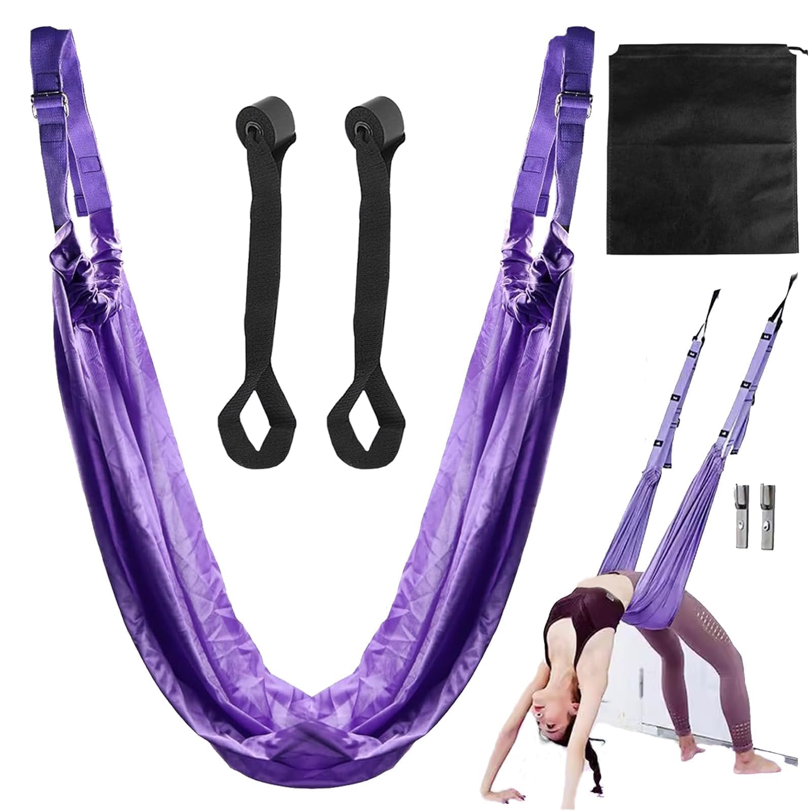 Amaca Aerea Antigravità per Yoga, Amaca Yoga, Cinghia larga 40 mm può essere regolata liberamente e può sopportare un carico di 150 kg, Per yoga, Pilates, Ginnastica, Flessibilità(Purple)