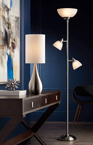 Miniatura 9 de 360 Lighting Ellery - Lámpara de pie moderna de árbol de pie, 3 luces, 72 pulgadas de alto, níquel cepillado plateado, esmerilado, pantalla de