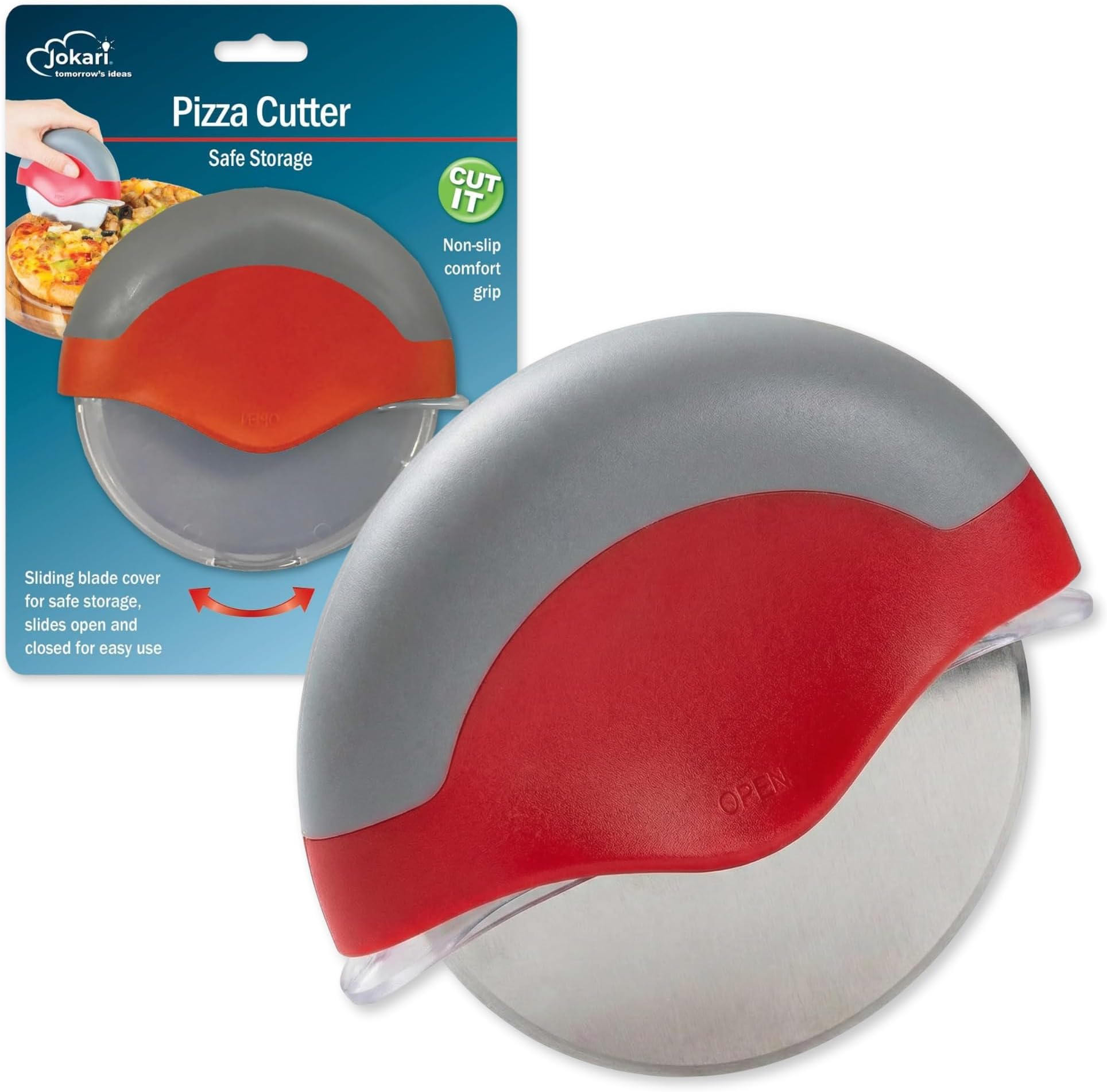 Jokari Pizza Cutter, Unique Wheel Design Comes Apart for Easy Cleaning, Super Sharp Stainless Steel Blade with Protective Guard, Best Grip to Cut Your Favorite Pizzas, by Gourmet