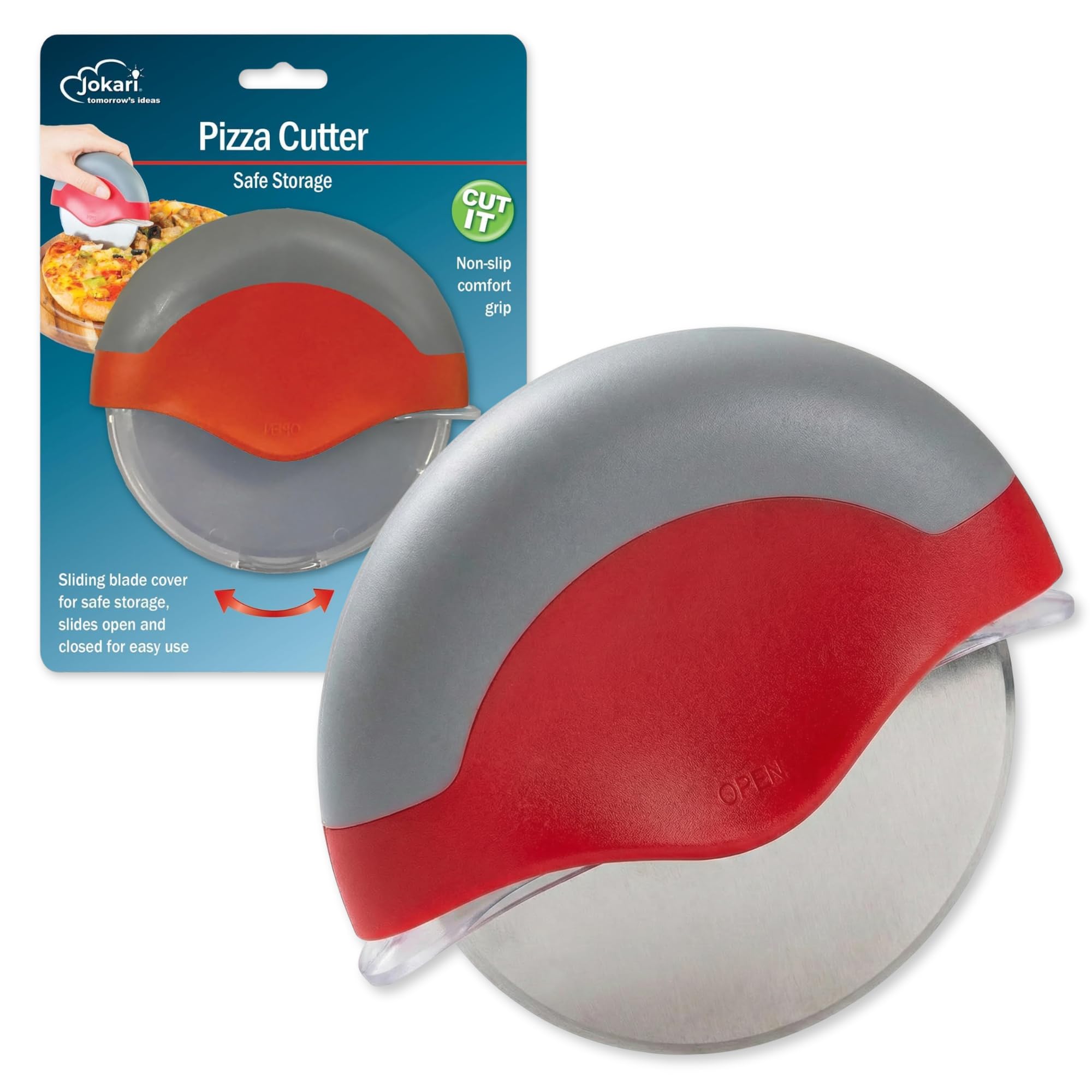 Jokari Pizza Cutter, Unique Wheel Design Comes Apart for Easy Cleaning, Super Sharp Stainless Steel Blade with Protective Guard, Best Grip to Cut Your Favorite Pizzas, by Gourmet