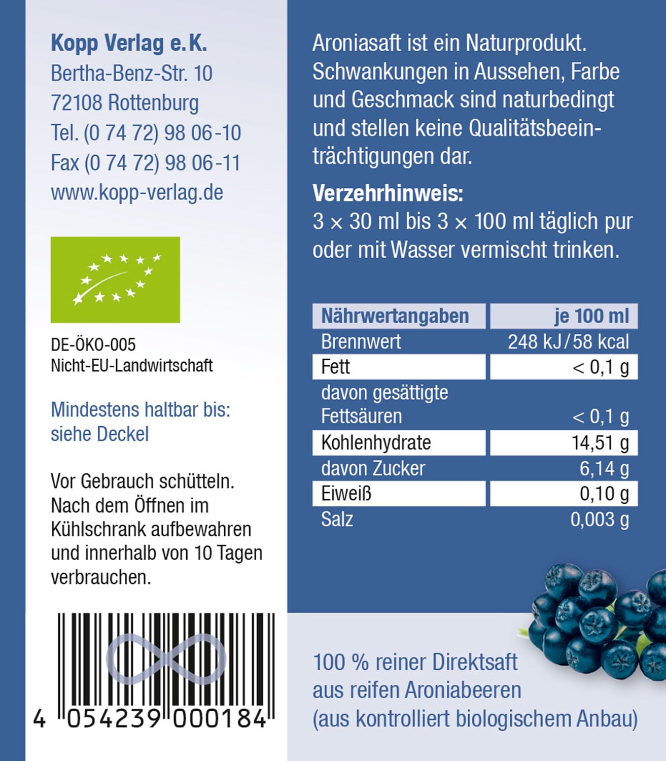 KOPP Vital Kennenlern-Biosaftbox, 4 Flaschen à 1 Liter