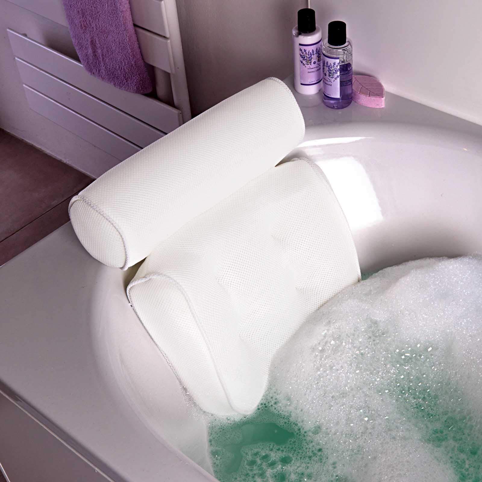 HAC24 2er Set Badewannenkissen Nackenkissen Weiß Wannenkissen Kopfkissen Polyester Badekissen Kopfstütze Badewannen Kissen