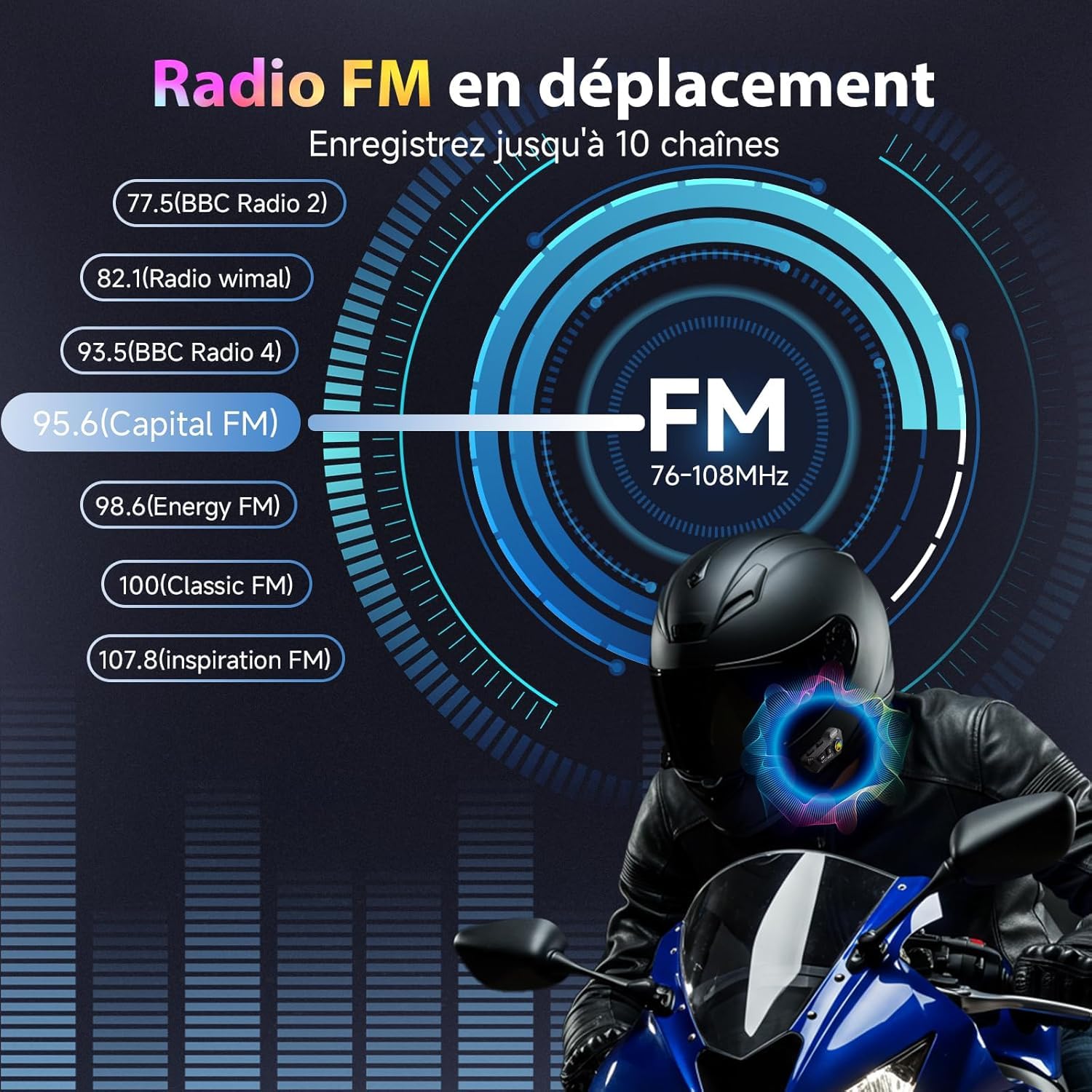 Moman Motorrad Helm Headset BT5.1 avec Haut-parleurs Hi-FI, Double réduction du Bruit, RVB, FM, Mains Libres, Commande vocale AI, pour conducteur Unique, Étanche IPX6