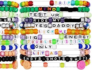 KANDI BAR Party Hard Rave Bracelets (12-pack) | NEW 2023 EDITION | handmade PLUR accessory for EDM music festival outfits | wear stylish colors & authentic phrases for Women, Men, & NB