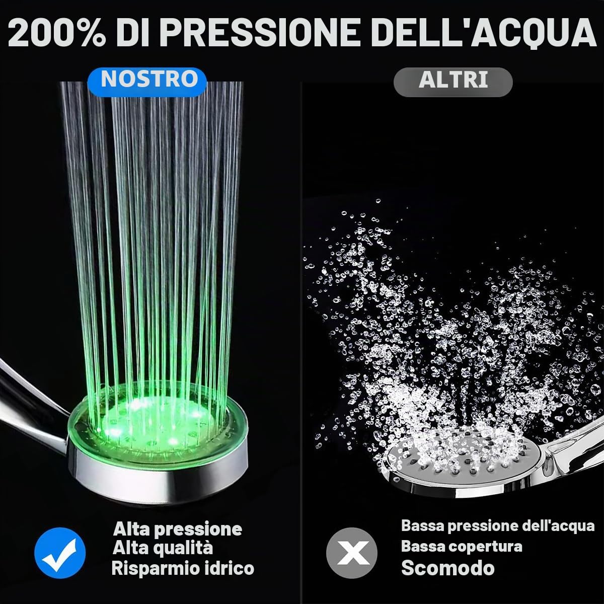 LED Soffione Doccia Luminoso 7 Colori Cromo Universale
