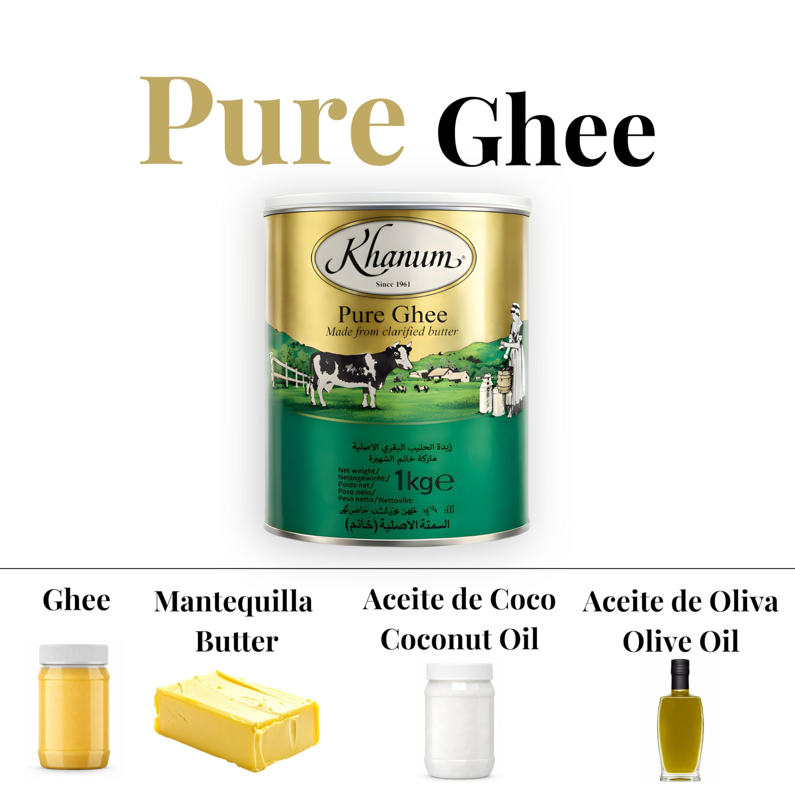 Mantequilla Clarificada Premium 100% Natural - Pure Ghee - Keto Friendly, Alto Punto de Humo, Sin Gluten - Ideal para Cocina Saludable - Laborawi (1 Kg)