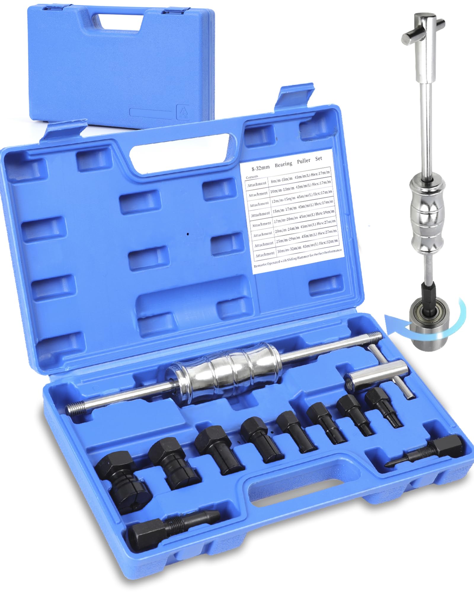 XSTARYE 12pcs Bicycles Blind Hole Bearing Puller Set with Slide Hammer Internal Bearing Extractor Puller Kit with 8PCS Expandable Collets Size 8-32MM