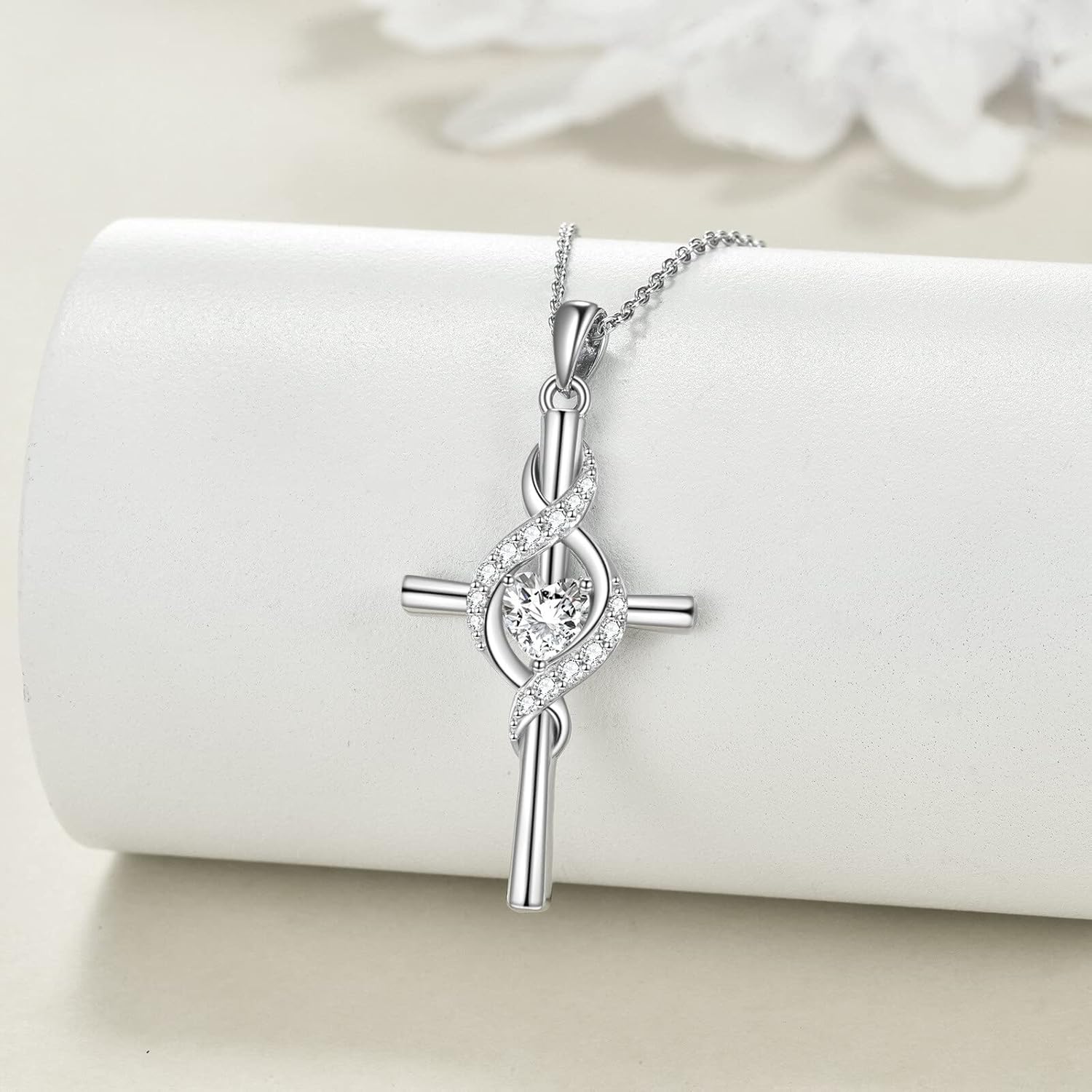 ONEFINITY Cross Necklace for Women 925 Sterling Silver Cross Birthstone Pendant Necklace Infinity Cross Religious Jewelry Gifts for Women - Image 2