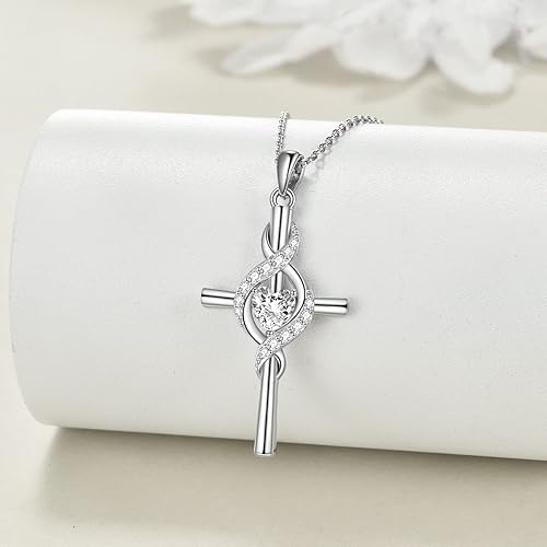 Miniatura 2 de ONEFINITY Collar de cruz para mujer, plata de ley 925, dije de cruz de piedra natal, collar de cruz infinita, joyería religiosa, regalos para mujer,