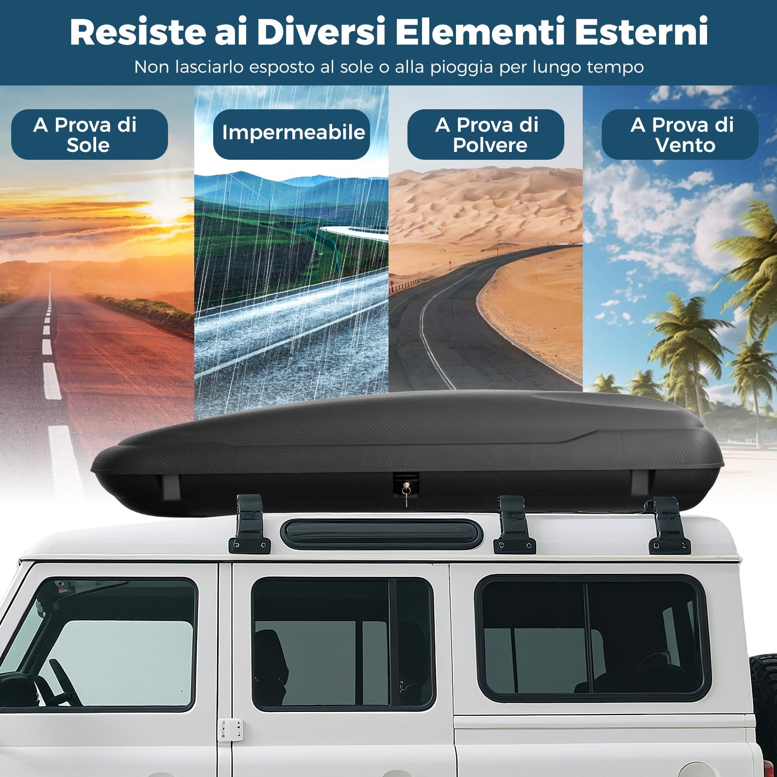 COSTWAY Box da Tetto per Auto XL, Baule Tetto Universale Rigido Impermeabile Super Resistente in Fibra Carbonio e Metallo, Portapacchi per Auto con Chiavi, Capacità 75 kg (201 x 79 x 38 cm)