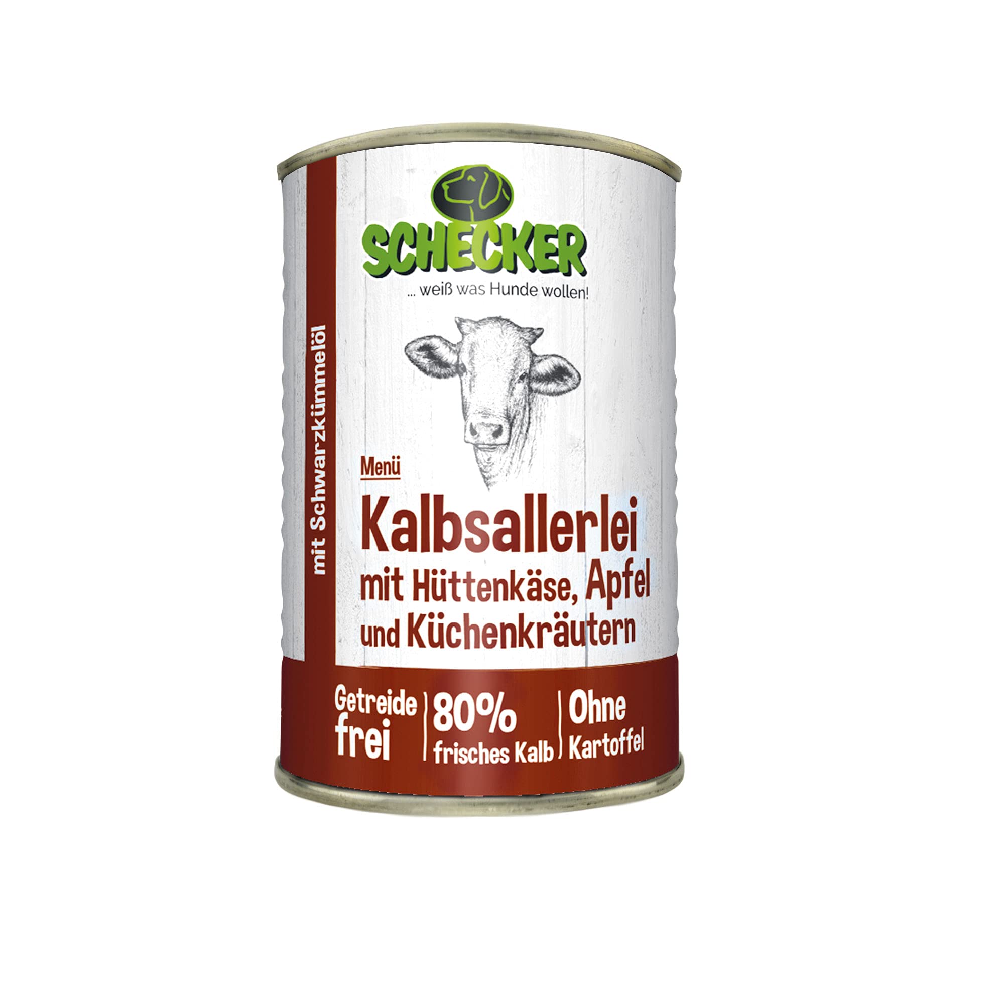 Nassfutter Kalbsallerlei mit Hüttenkäse, Apfel, Kräuter (820g (12er Pack)) | Ohne Getreide, und künstliche Zusatzstoffe