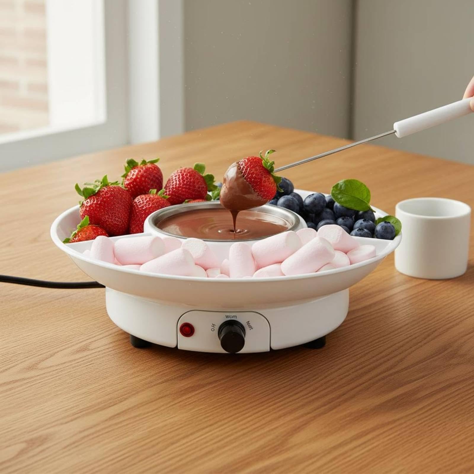 Electric Chocolate Fondue Set 2 Temperature Settings Chocolate Melting Pot with Serving Tray Fun Party Activity Dessert Dipping Station for Kids, Home Brown UK Plug-image-21