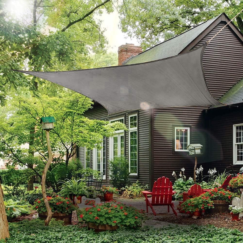 Sun Shade Sail Canopy, Patio Shade Cloth Outdoor Cover - Sunshade Fabric Awning Shelter for Pergola Backyard Garden Carport (Grey, 10' x 14' Rectangle)