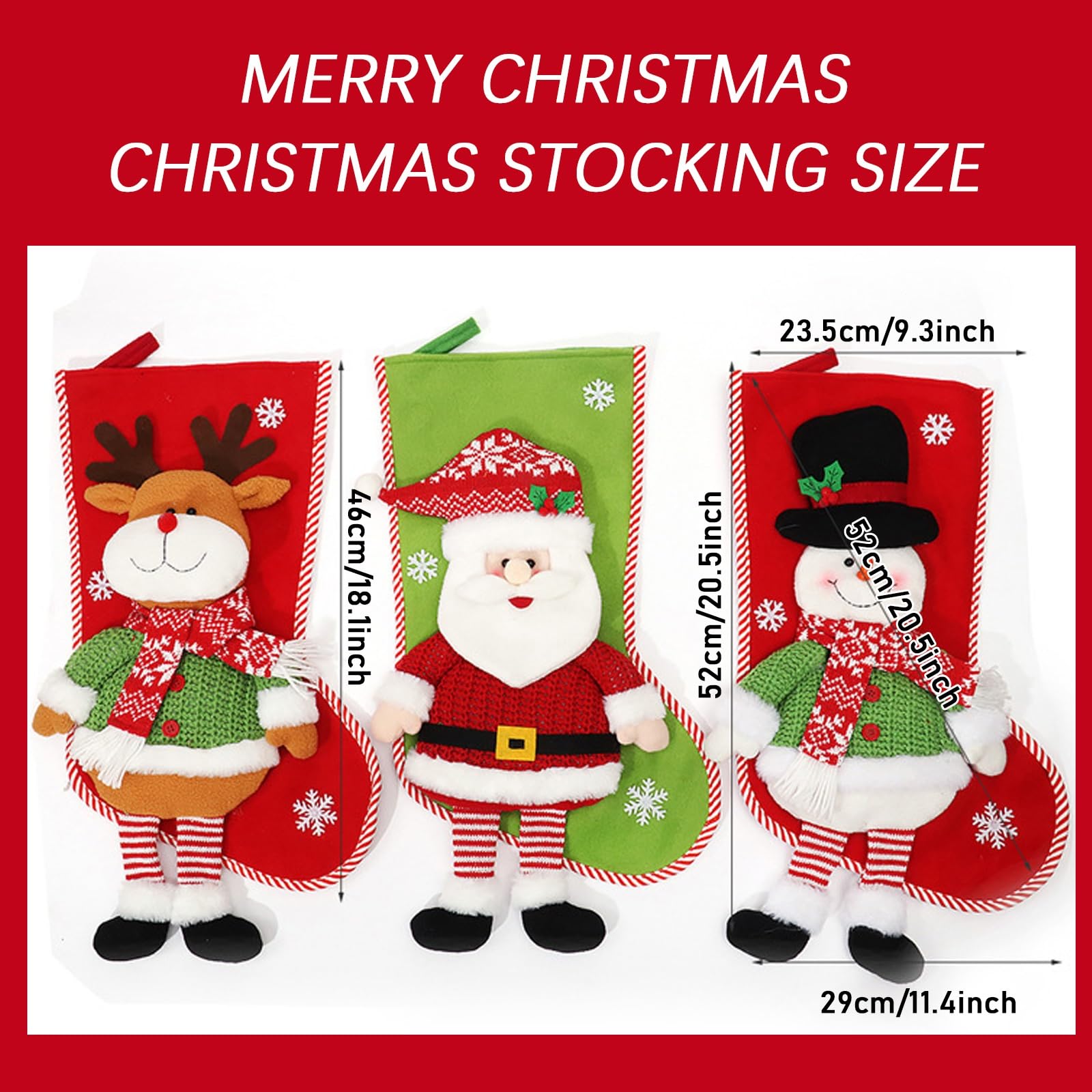 Weihnachtsstrümpfe-Set mit 3 Stück, Nikolausstiefel zum Befüllen, Weihnachtliche Süßigkeitentüte, personalisierte große Weihnachtssocken für Weihnachten Geschenke Weihnachtsbaum Kamin Deko