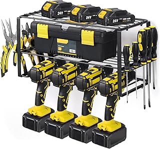 Power Tool Organizer Drill Charging Station for 4 Power Drill Tools Heavy Duty Drill Holder Wall Mounted Rack Utility Metal Tool Shelf Storage Organiser for Garage,Home,Workshop