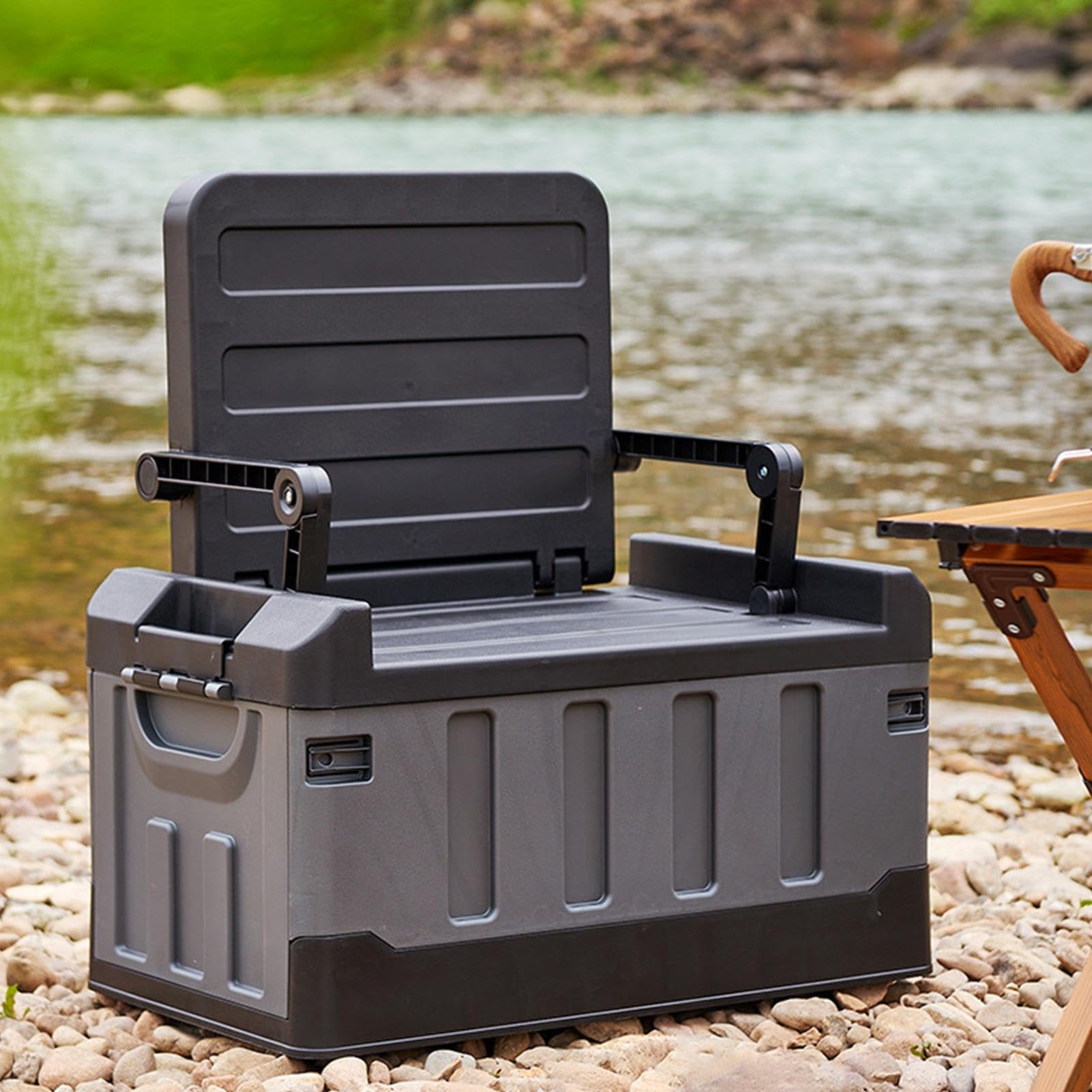 Angelbox – Angelausrüstung, wasserdichte Angelausrüstungs-Organizer, große Kapazität, robuste Outdoor-Ausrüstung, Poly-Werkzeugbox, Black Gray, 62*37.5*16cm, Modern