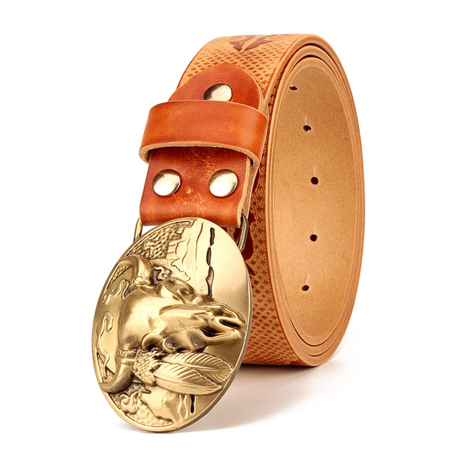 COUGA Cinture western unisex, cintura da 38 mm con finitura goffrata in vera pelle, cinture da cowboy da cowgirl country con fibbia vintage dorata grande