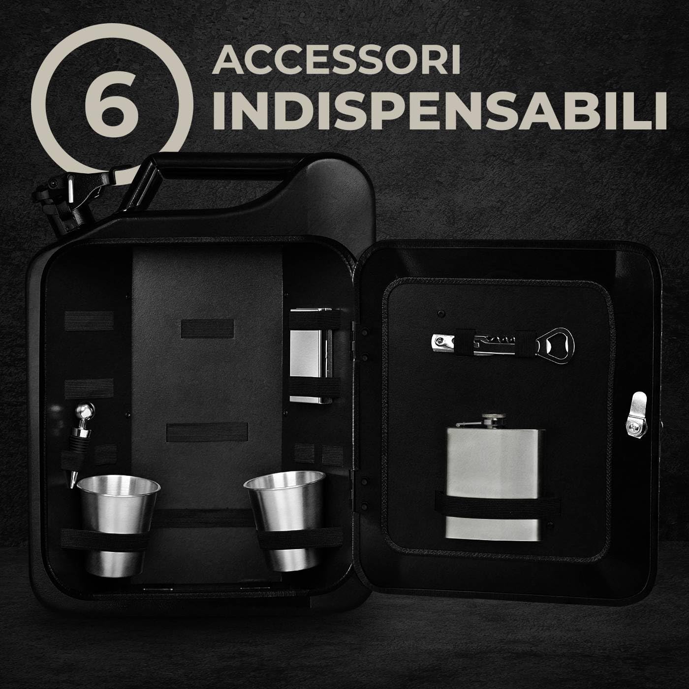Maverton Tanica Mini Bar Nero 20L - Regalo Uomo Compleanno Personalizzato - Targhetta con Dedica Incisa - Mobile Bar con Accessori Regali Uomo - Dimensioni 36cmx47cmx18cm