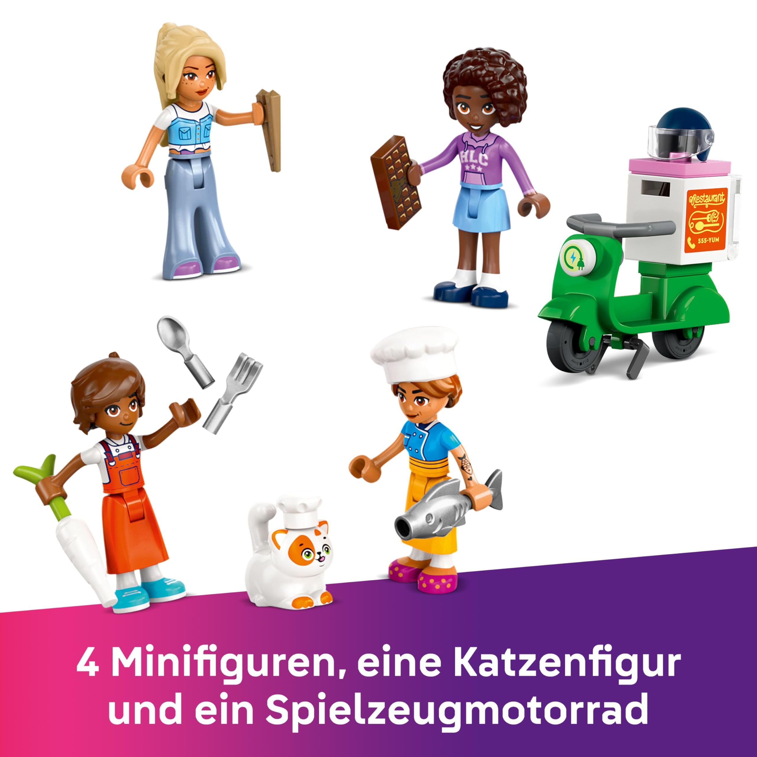 LEGO Friends Restaurant und Kochschule, Spielset für Rollenspiele, Lernspielzeug für Kinder ab 8 Jahren, fördert soziale Entwicklung, Geschenk zum Geburtstag oder zu Weihnachten für Mädchen 42655