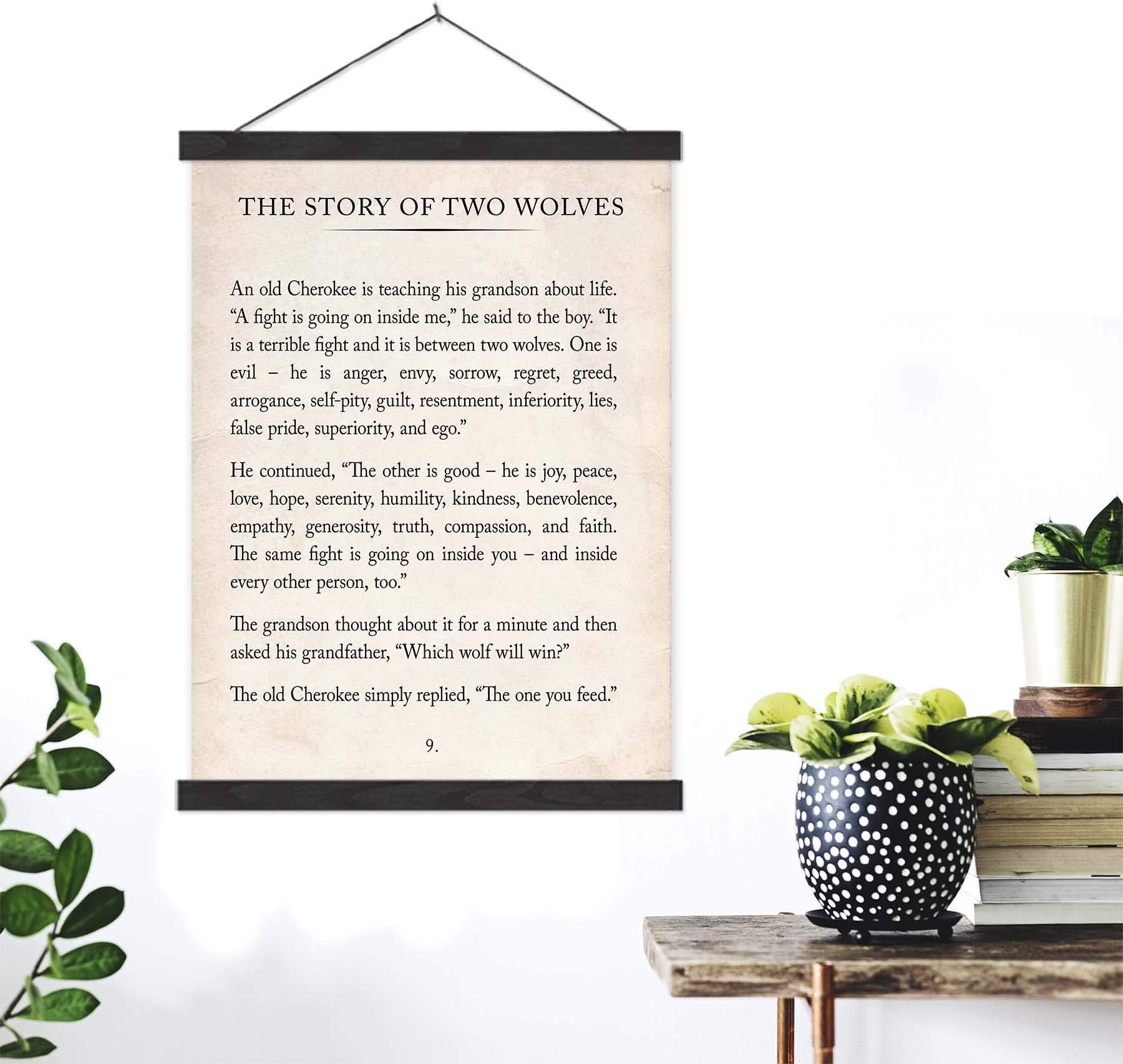 The Story of Two Wolves Vintage Book Page Literary Quote Art Print