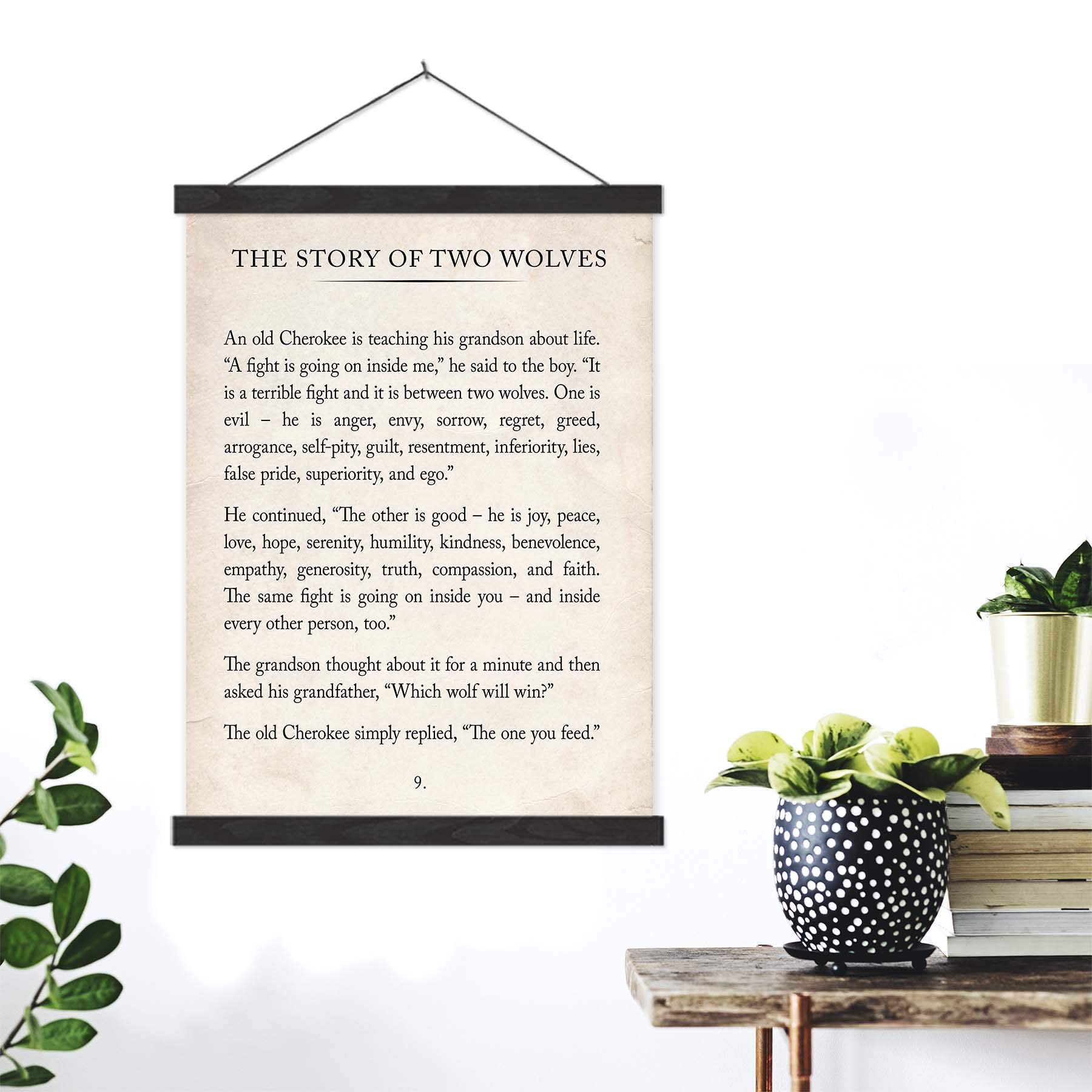 The Story of Two Wolves Vintage Book Page Literary Quote Art Print for Home, Classroom or Library. Multiple Sizes and Styles