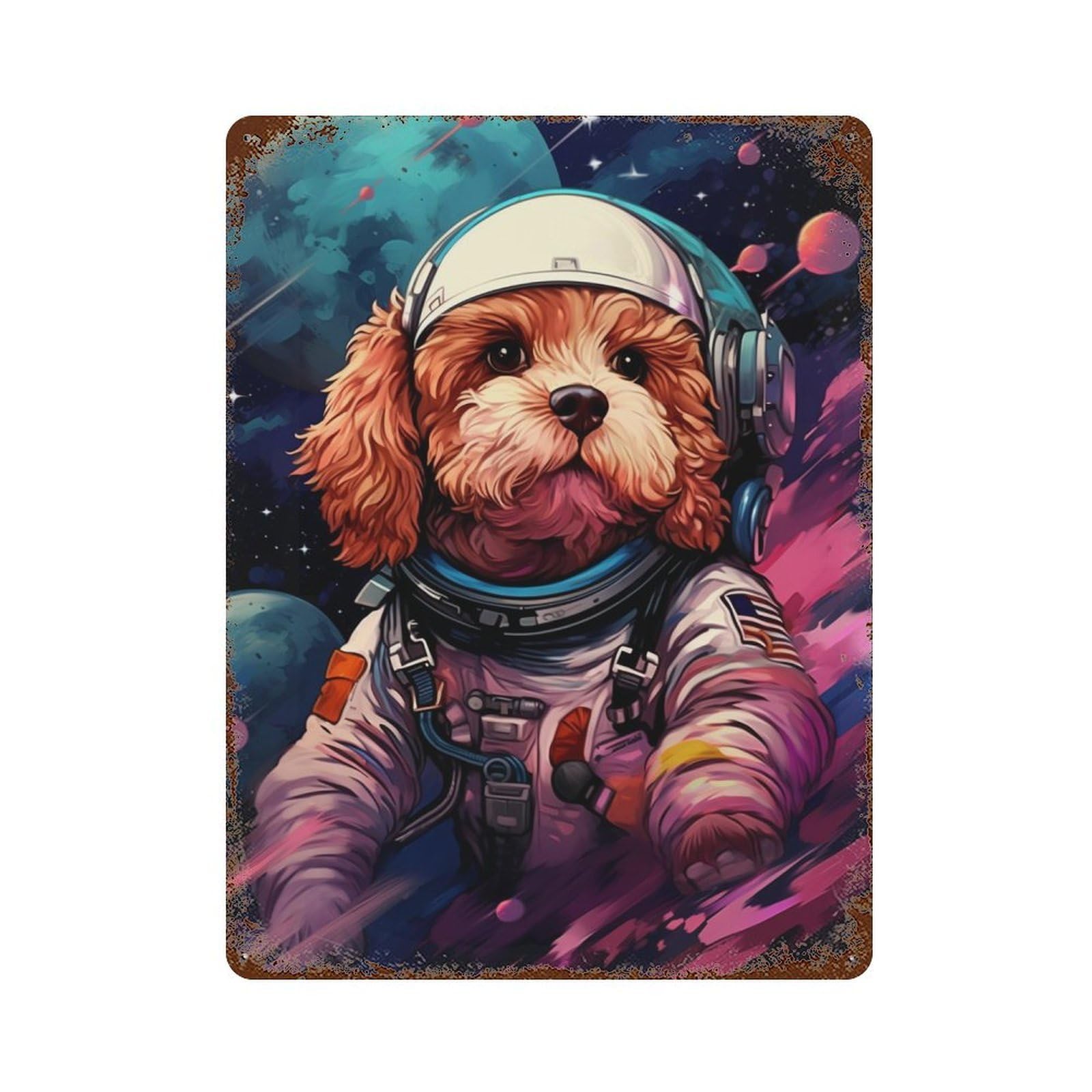 Garage Style Space Pup Adventure -49 Rustic Tin Plaque 15.7"x11.8", Farmhouse Wall Decor for Bar And Workshop