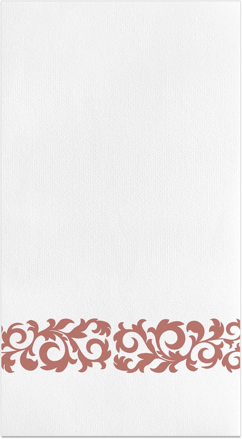 80 Count Disposable Rose Gold Trim Napkins, Premium Linen-Like Dinner Napkins, Soft Absorbent Guest Hand Towels for Parties, Bathroom, Kitchen, Events, 8 * 4.5inches