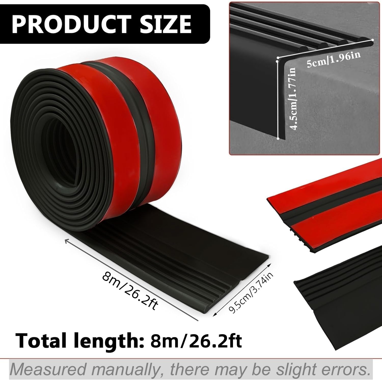 8m Profilé de Nez de Marche Autocollant de Qualité SupéRieure - Protection des Bords D'Escalier - En Caoutchouc de Silicone AntidéRapant - pour L'IntéRieur Et L'ExtéRieur - en Forme de L - Noir