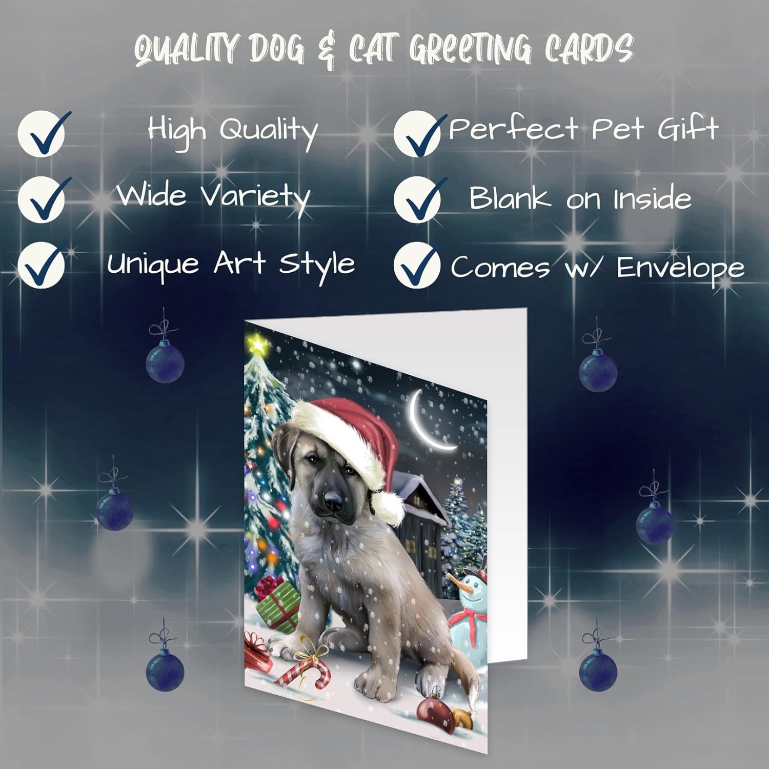 Holly Jolly Holidays Anatolian Shepherd Dog Greeting Cards - Adorable Pets Invitation Cards with Envelopes - Pet Artwork Christmas Greeting Cards GCD2335 (10 Greeting Cards)
