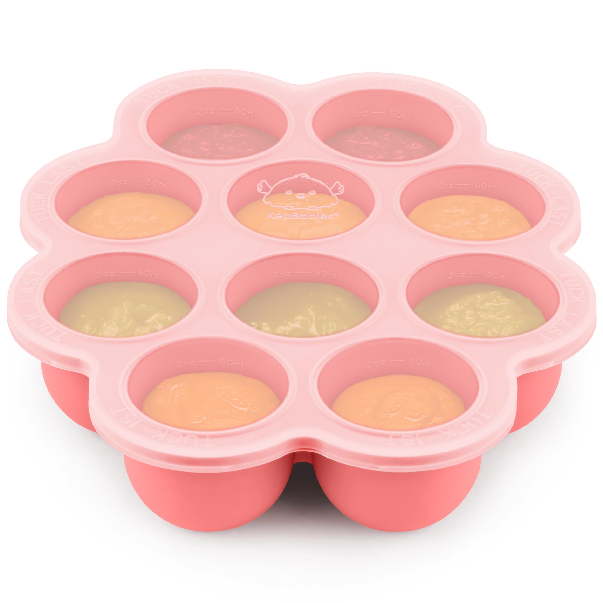 KeaBabies Silicone Food Freezer Trays with Lid, 2oz x 10 Pods Baby Food Storage Containers, Easy Puree Meal Prep, Breast Milk Silicone Freezer Molds,