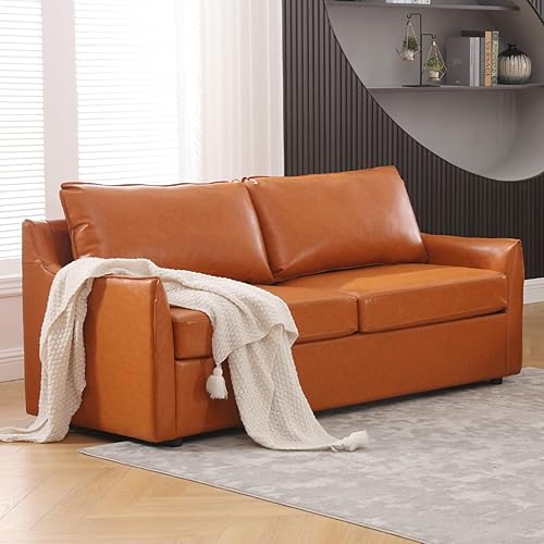 Sofá de piel sintética, sofás de dos plazas modernos de mediados de siglo para sala de estar, cómodos juegos de sofá y sofá biplaza con cojines