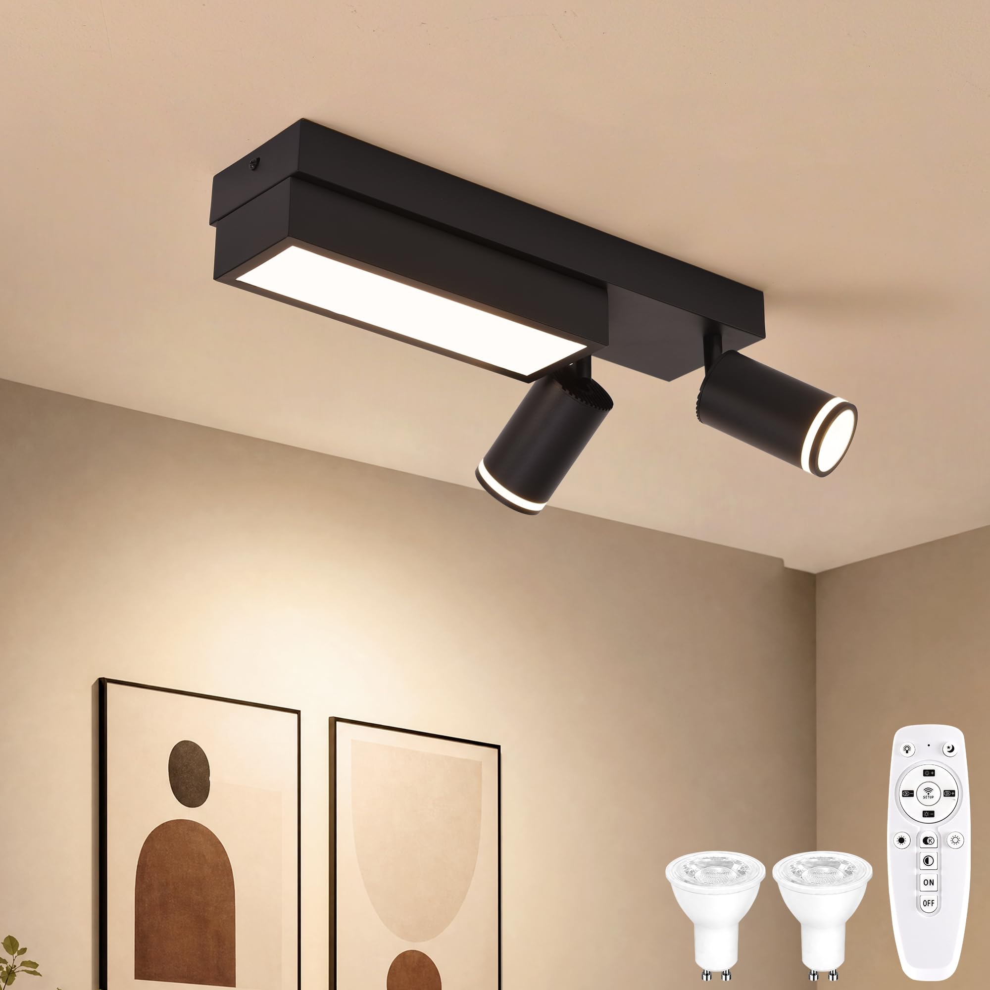 MYCUL Dimmbar Deckenlampe mit Fernbedienung,28W 2 Flammig GU10 Spot,Schwarz